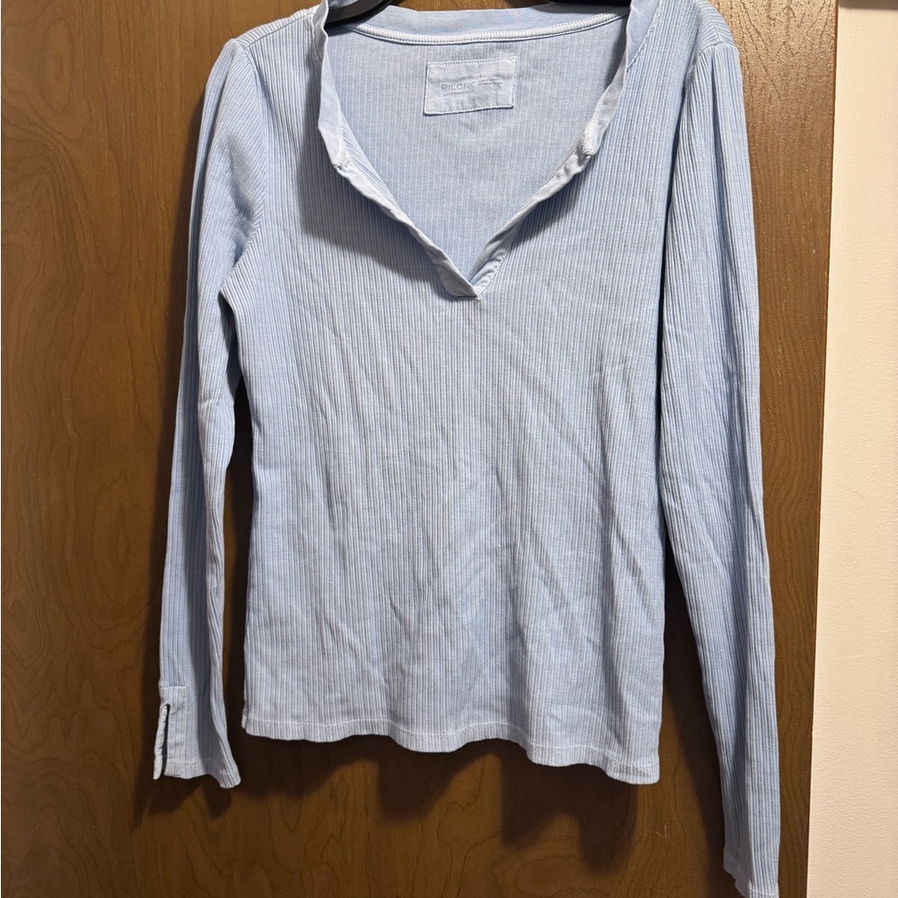 Anthropologie Pilcro Evanna Ribbed light blue long sleeve top size Large - Picture 3 of 10